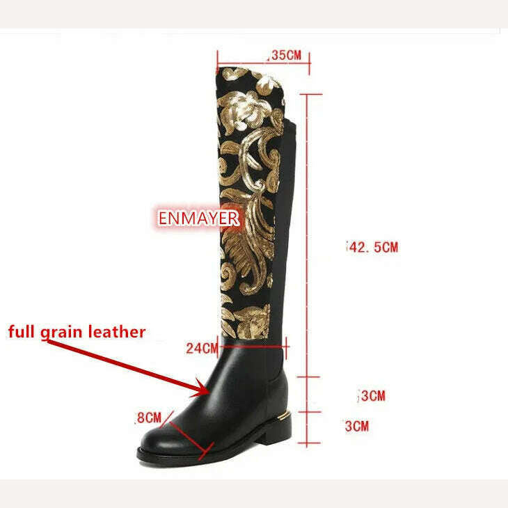 KIMLUD, ENMAYER Winter  Boots Women Knee High Boots Height Increasing Stretch Cloth Sexy Fashion Shoes Woman Black CR3, KIMLUD Womens Clothes