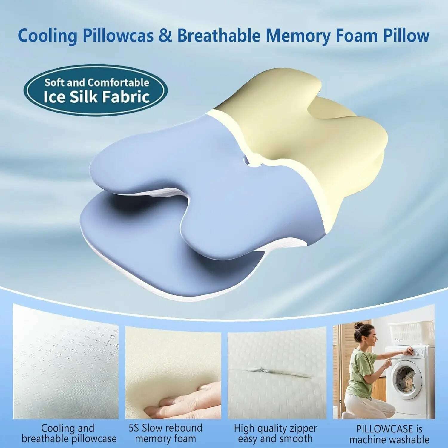 Ergonomic Cervical Pillow Memory Foam Pillow Neck Pain Relief Comes With Ice Silk Pillowcase Adjustable For Back Side Sleepers - KIMLUD