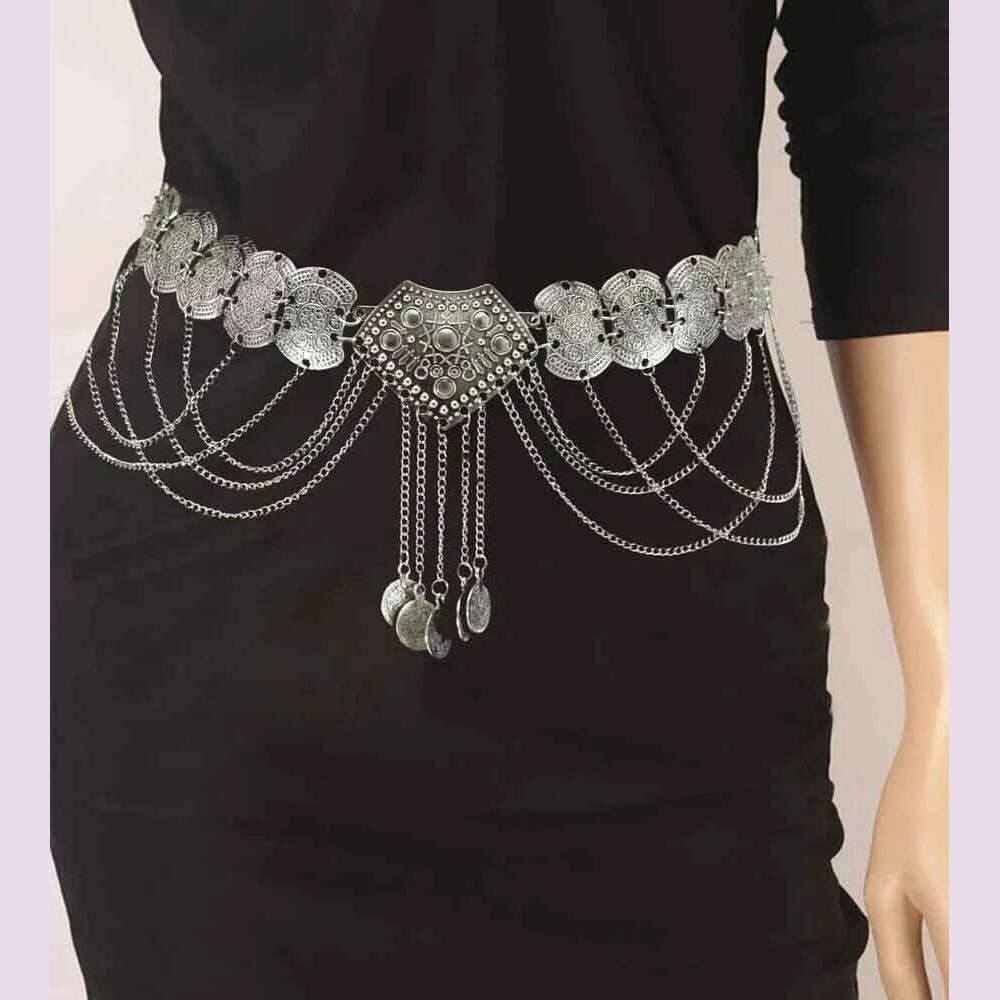 Ethnic Vintage Metal Belly Chains for Women Dancing Dress Belt Waist C