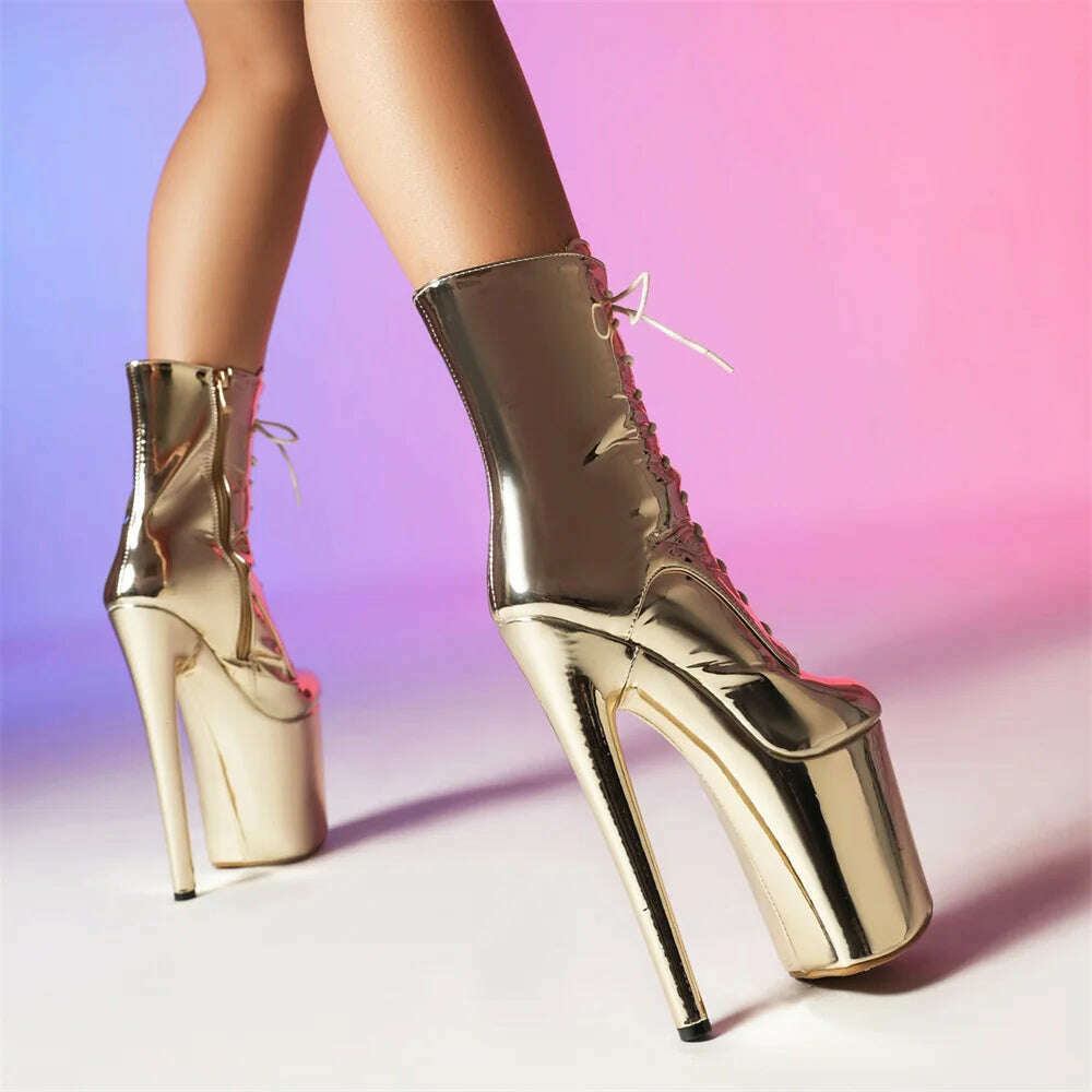 KIMLUD, Europe America Women Ankle Boots Woman Pointed Toe Lace-Up High Heels Platform Shoes Sexy Ladies Dance Performance Party Botas, KIMLUD Womens Clothes