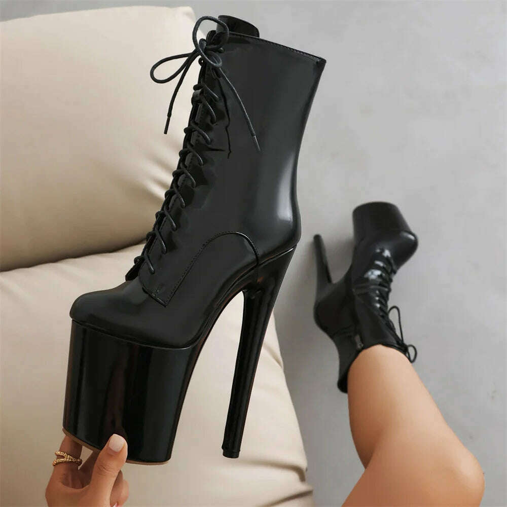 KIMLUD, Europe America Women Ankle Boots Woman Pointed Toe Lace-Up High Heels Platform Shoes Sexy Ladies Dance Performance Party Botas, KIMLUD Womens Clothes