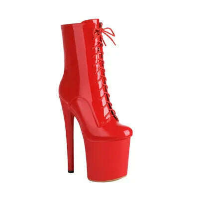 KIMLUD, Europe America Women Ankle Boots Woman Pointed Toe Lace-Up High Heels Platform Shoes Sexy Ladies Dance Performance Party Botas, Red / 34, KIMLUD APPAREL - Womens Clothes