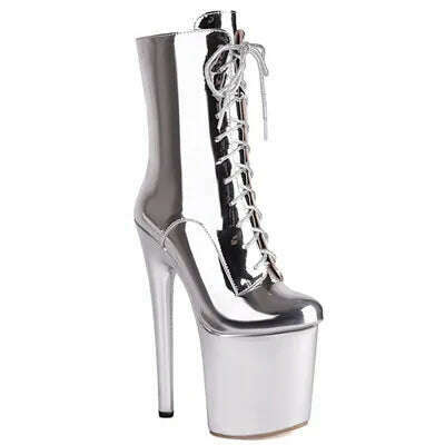 KIMLUD, Europe America Women Ankle Boots Woman Pointed Toe Lace-Up High Heels Platform Shoes Sexy Ladies Dance Performance Party Botas, Silver / 34, KIMLUD APPAREL - Womens Clothes