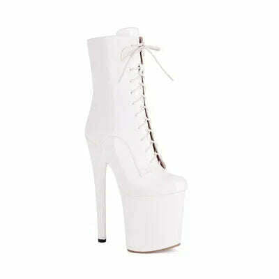 KIMLUD, Europe America Women Ankle Boots Woman Pointed Toe Lace-Up High Heels Platform Shoes Sexy Ladies Dance Performance Party Botas, White / 34, KIMLUD APPAREL - Womens Clothes