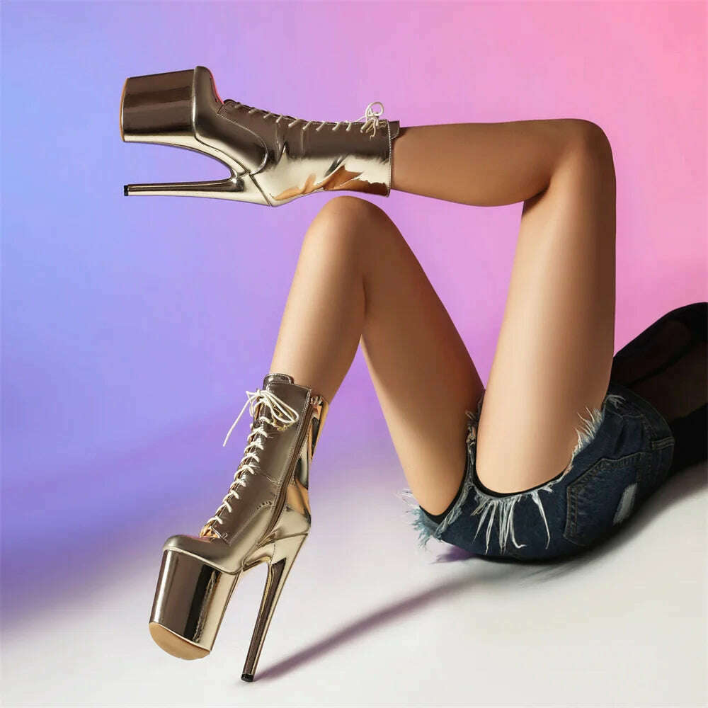 KIMLUD, Europe America Women Ankle Boots Woman Pointed Toe Lace-Up High Heels Platform Shoes Sexy Ladies Dance Performance Party Botas, KIMLUD Womens Clothes