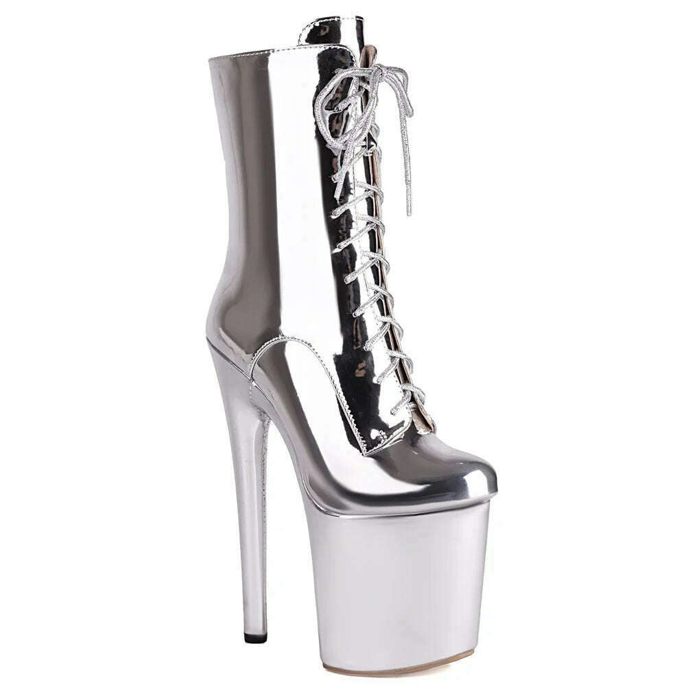KIMLUD, Europe America Women Ankle Boots Woman Pointed Toe Lace-Up High Heels Platform Shoes Sexy Ladies Dance Performance Party Botas, KIMLUD Womens Clothes