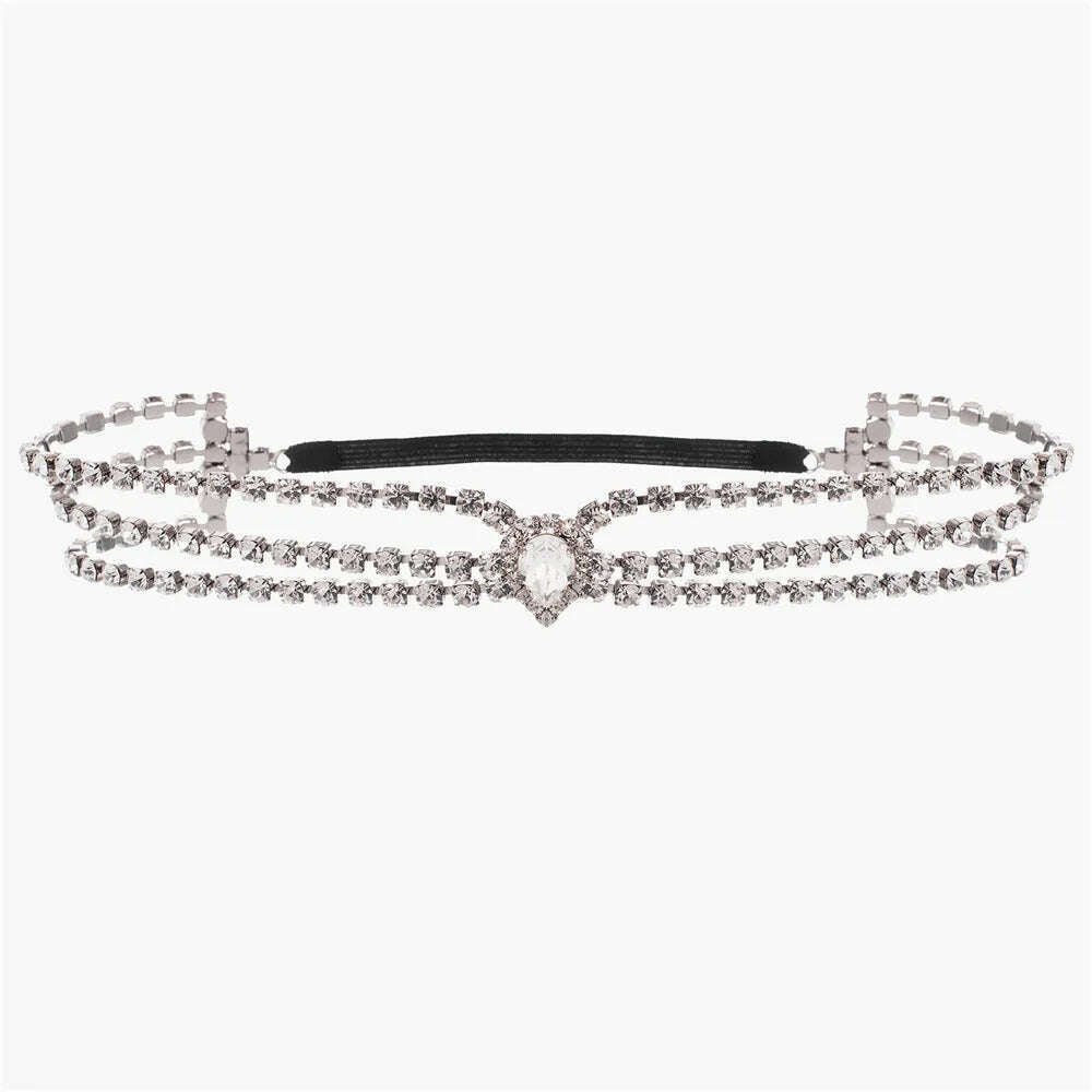 KIMLUD, Europe And The United States New Fashion Multi-Layer Rhine-Drill Head Chain Bohemian Bride Wedding Super Flash Crystal Hair Jewe, Silver, KIMLUD APPAREL - Womens Clothes