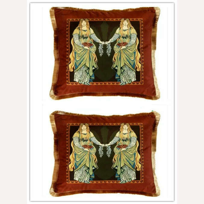 KIMLUD, Europe Fairy Story Luxury Velvet Cushion Cover 45x5cm Throw Pillow Cover Decorative for Couch Living Room Bedroom Car Red Vintag, 450mm*450mm / 2B, KIMLUD APPAREL - Womens Clothes
