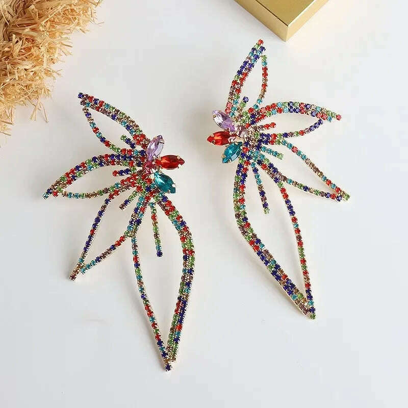 KIMLUD, European and American Fashion Exaggerated Zircon Maple Leaf Flower Stud Earrings for Woemn Personality Statement Jewelry Gift, colour, KIMLUD APPAREL - Womens Clothes