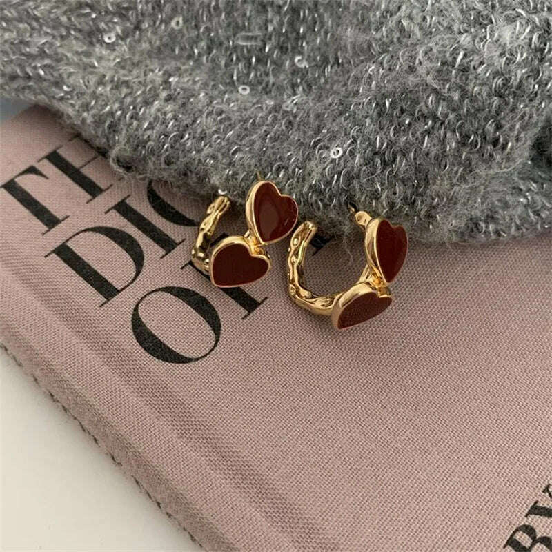 KIMLUD, European and American Fashion New Style Temperament Retro Wine Red Love Earrings Women and Jewelry Banquet Party Couple Gift, KIMLUD Womens Clothes