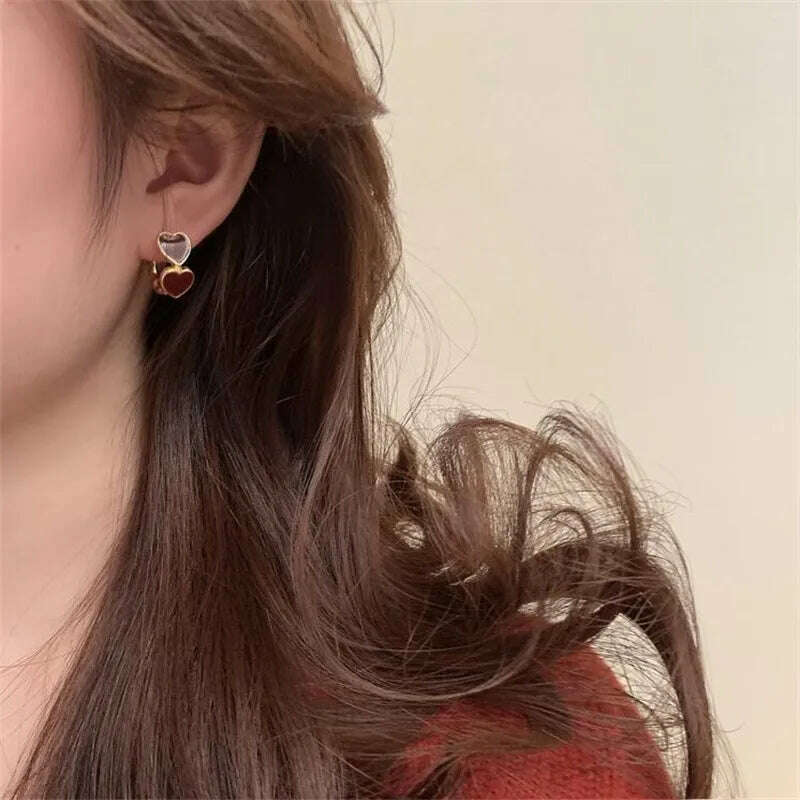 KIMLUD, European and American Fashion New Style Temperament Retro Wine Red Love Earrings Women and Jewelry Banquet Party Couple Gift, KIMLUD Womens Clothes