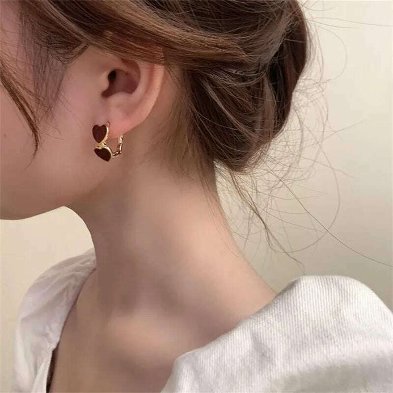 KIMLUD, European and American Fashion New Style Temperament Retro Wine Red Love Earrings Women and Jewelry Banquet Party Couple Gift, KIMLUD Womens Clothes