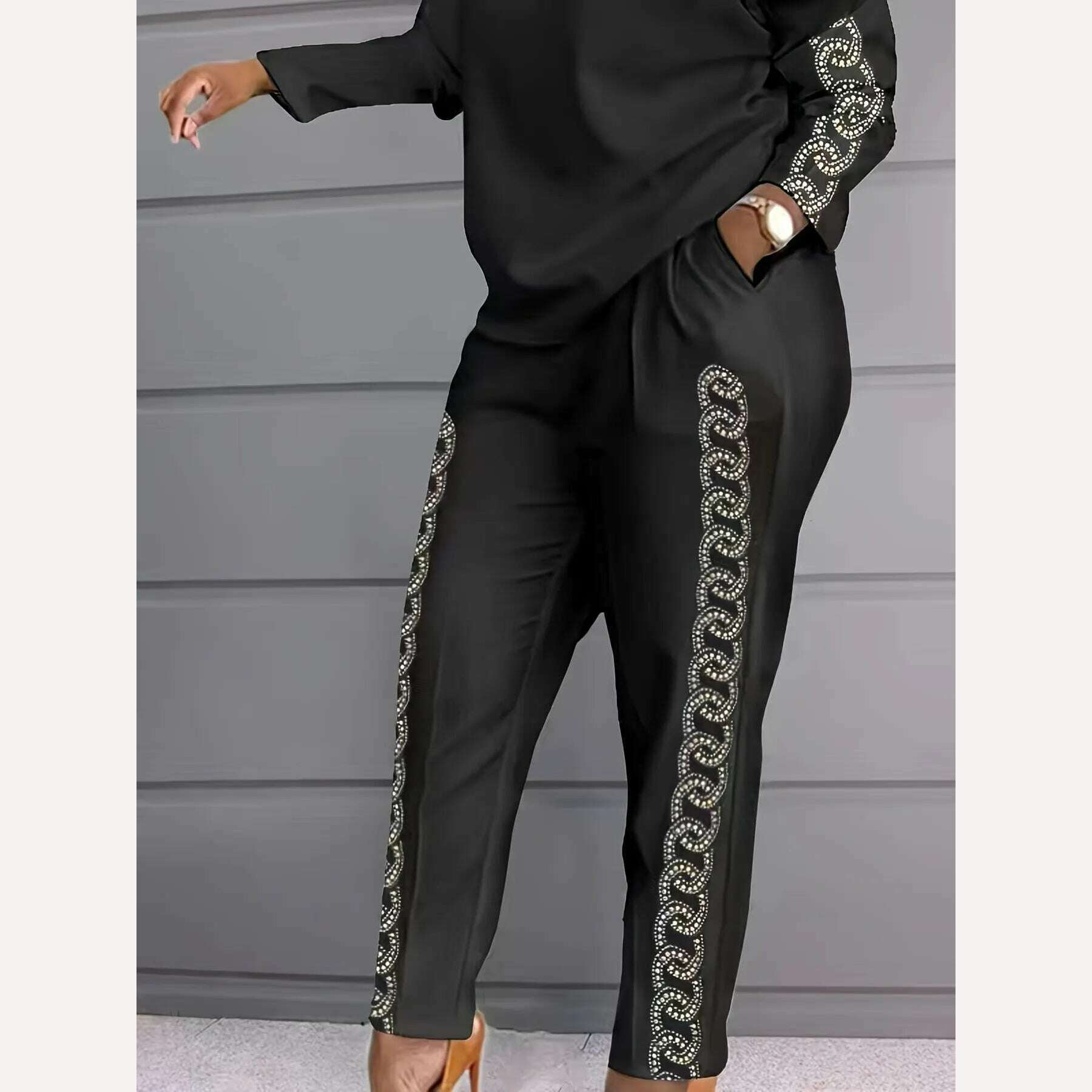 KIMLUD, European And American Fashion Women's Color Contrast Plaid Patchwork Casual Long-sleeved Two-piece Suit, black / S, KIMLUD APPAREL - Womens Clothes