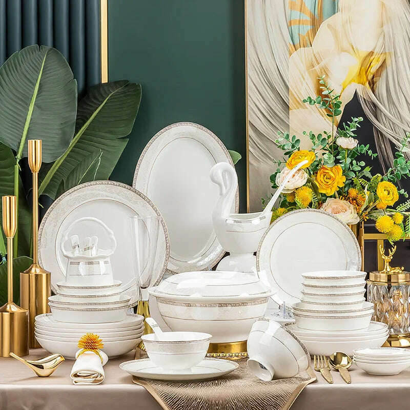 European Ceramic Plate Set Hand Stroke Western Restaurant Dinner Set Plates and Dishes Court Flower Relief Breakfast Bread Pan - KIMLUD