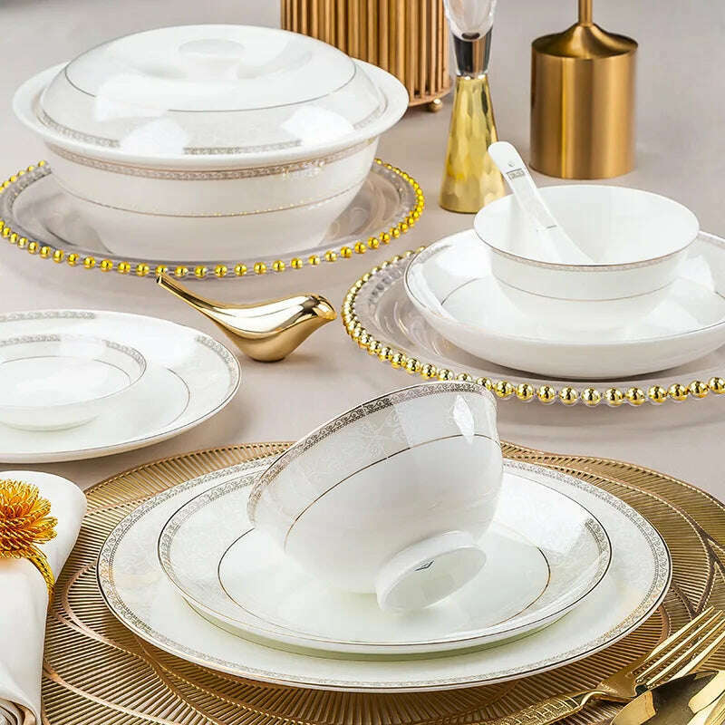 European Ceramic Plate Set Hand Stroke Western Restaurant Dinner Set Plates and Dishes Court Flower Relief Breakfast Bread Pan - KIMLUD
