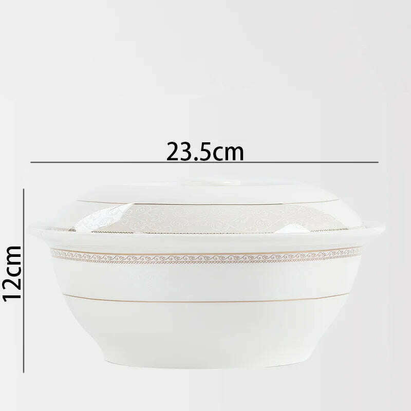 KIMLUD, European Ceramic Plate Set Hand Stroke Western Restaurant Dinner Set Plates and Dishes Court Flower Relief Breakfast Bread Pan, D2-soup pot, KIMLUD Womens Clothes