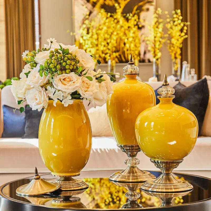 European Luxury Ice Crack Ceramic Vase Figurine Home Furnishing Decoration Craft Livingroom Desktop Porcelain Flowerpot Ornament - KIMLUD