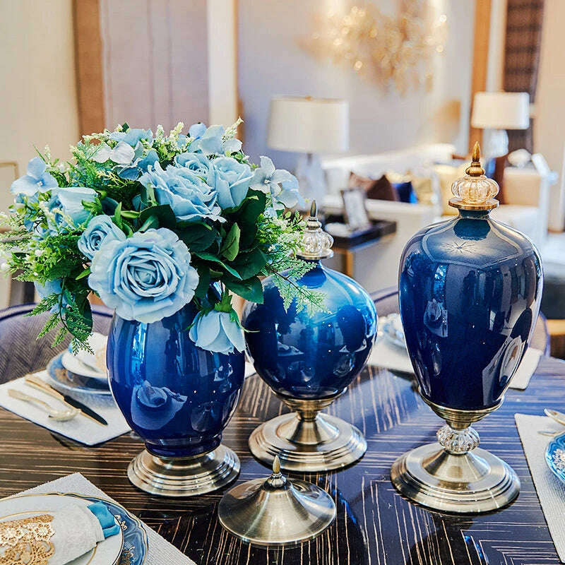 European Luxury Ice Crack Ceramic Vase Figurine Home Furnishing Decoration Craft Livingroom Desktop Porcelain Flowerpot Ornament - KIMLUD