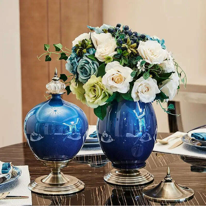 European Luxury Ice Crack Ceramic Vase Figurine Home Furnishing Decoration Craft Livingroom Desktop Porcelain Flowerpot Ornament - KIMLUD