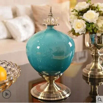 European Luxury Ice Crack Ceramic Vase Figurine Home Furnishing Decoration Craft Livingroom Desktop Porcelain Flowerpot Ornament - KIMLUD