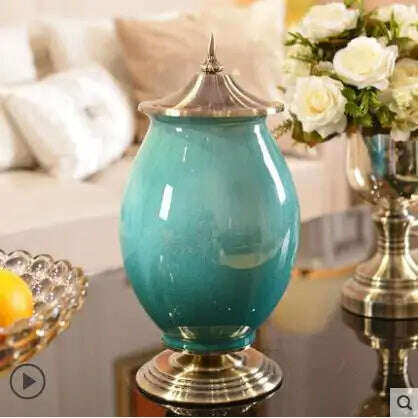 European Luxury Ice Crack Ceramic Vase Figurine Home Furnishing Decoration Craft Livingroom Desktop Porcelain Flowerpot Ornament - KIMLUD