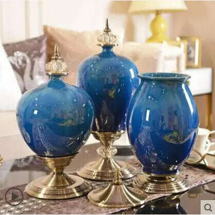 European Luxury Ice Crack Ceramic Vase Figurine Home Furnishing Decoration Craft Livingroom Desktop Porcelain Flowerpot Ornament - KIMLUD