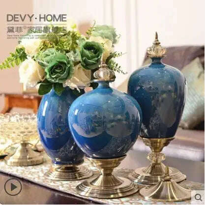 European Luxury Ice Crack Ceramic Vase Figurine Home Furnishing Decoration Craft Livingroom Desktop Porcelain Flowerpot Ornament - KIMLUD