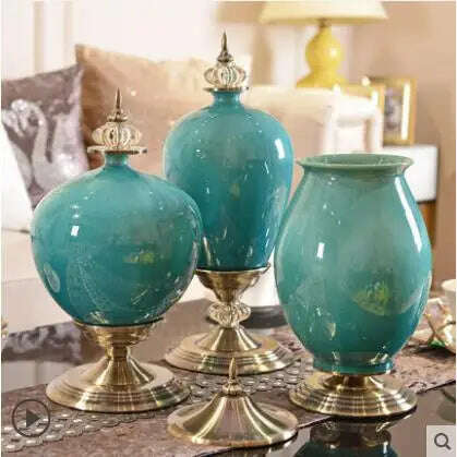 European Luxury Ice Crack Ceramic Vase Figurine Home Furnishing Decoration Craft Livingroom Desktop Porcelain Flowerpot Ornament - KIMLUD