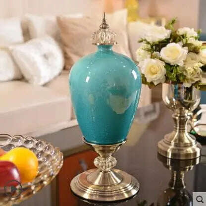 European Luxury Ice Crack Ceramic Vase Figurine Home Furnishing Decoration Craft Livingroom Desktop Porcelain Flowerpot Ornament - KIMLUD