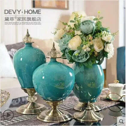 European Luxury Ice Crack Ceramic Vase Figurine Home Furnishing Decoration Craft Livingroom Desktop Porcelain Flowerpot Ornament - KIMLUD