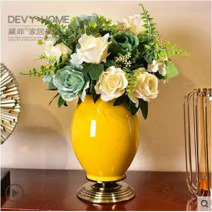 European Luxury Ice Crack Ceramic Vase Figurine Home Furnishing Decoration Craft Livingroom Desktop Porcelain Flowerpot Ornament - KIMLUD