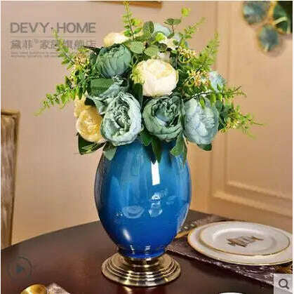 European Luxury Ice Crack Ceramic Vase Figurine Home Furnishing Decoration Craft Livingroom Desktop Porcelain Flowerpot Ornament - KIMLUD