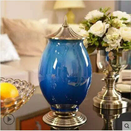 European Luxury Ice Crack Ceramic Vase Figurine Home Furnishing Decoration Craft Livingroom Desktop Porcelain Flowerpot Ornament - KIMLUD