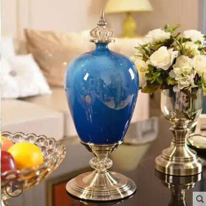 European Luxury Ice Crack Ceramic Vase Figurine Home Furnishing Decoration Craft Livingroom Desktop Porcelain Flowerpot Ornament - KIMLUD