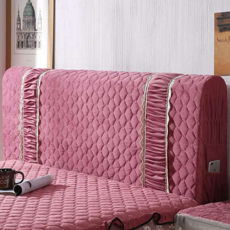 KIMLUD, European Luxury Lace Flannel King Queen Customized Headboard Cover Fashion Thicken Velvet All-inclusive Quilted Bed Head Cover, Bean Red / W180 x H70cm, KIMLUD APPAREL - Womens Clothes