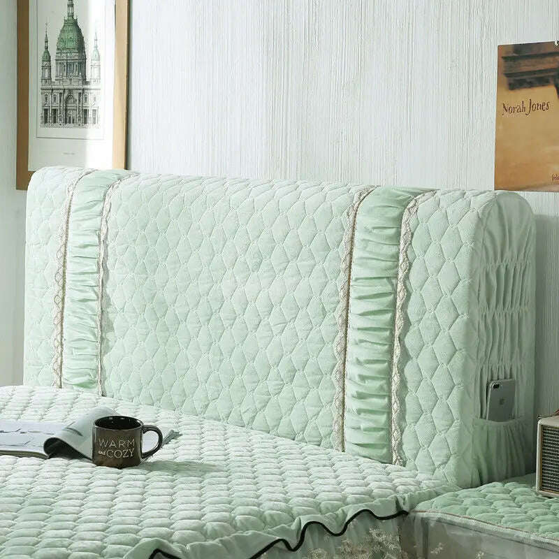 KIMLUD, European Luxury Lace Flannel King Queen Customized Headboard Cover Fashion Thicken Velvet All-inclusive Quilted Bed Head Cover, Light Green / W180 x H70cm, KIMLUD APPAREL - Womens Clothes