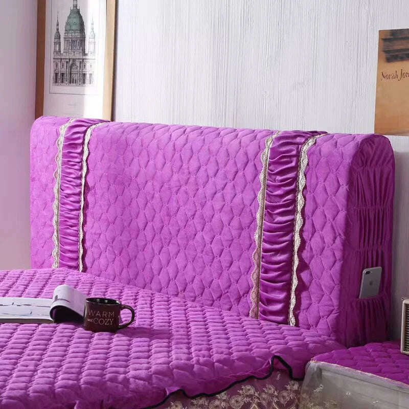 KIMLUD, European Luxury Lace Flannel King Queen Customized Headboard Cover Fashion Thicken Velvet All-inclusive Quilted Bed Head Cover, Purple / W180 x H70cm, KIMLUD APPAREL - Womens Clothes