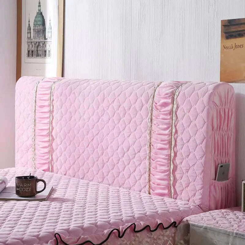 KIMLUD, European Luxury Lace Flannel King Queen Customized Headboard Cover Fashion Thicken Velvet All-inclusive Quilted Bed Head Cover, Pink / W180 x H70cm, KIMLUD APPAREL - Womens Clothes