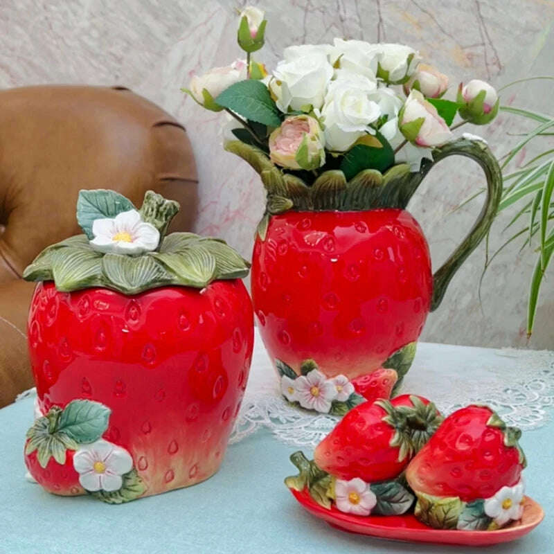 European pastoral style creative strawberry ceramic vase living room decoration Fresh flower vase home decoration new home gift - KIMLUD