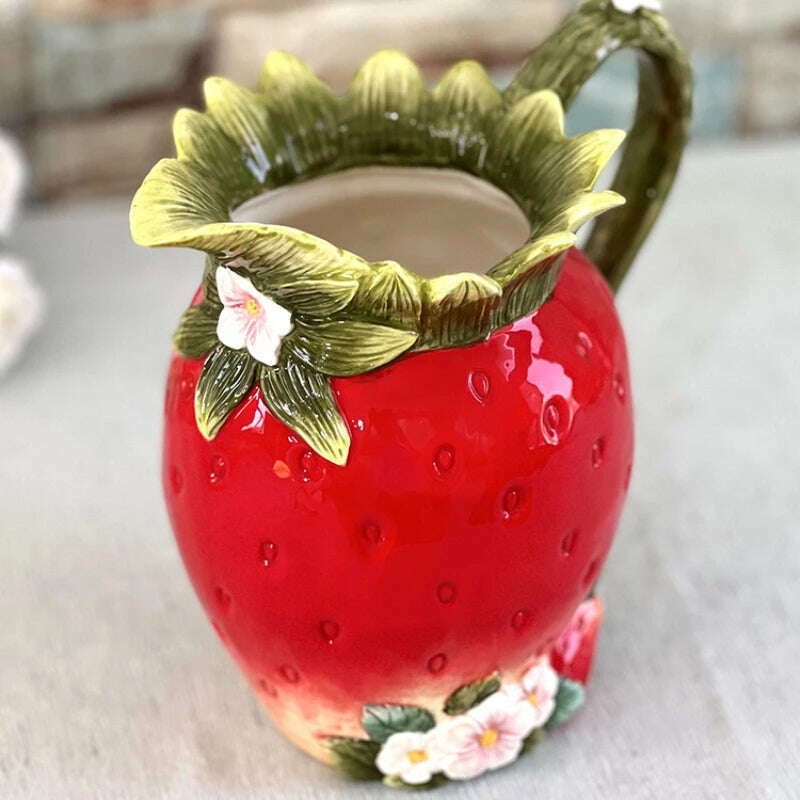 European pastoral style creative strawberry ceramic vase living room decoration Fresh flower vase home decoration new home gift - KIMLUD