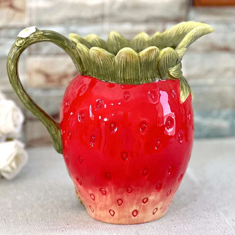 European pastoral style creative strawberry ceramic vase living room decoration Fresh flower vase home decoration new home gift - KIMLUD