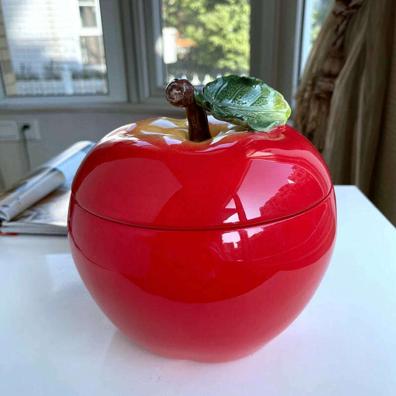 European-Style Ceramic Pot Safe Apple Sealed Jar Candy Storage Storage Jar Entry Luxury Home Decoration Ornaments - KIMLUD