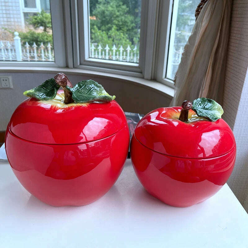 European-Style Ceramic Pot Safe Apple Sealed Jar Candy Storage Storage Jar Entry Luxury Home Decoration Ornaments - KIMLUD