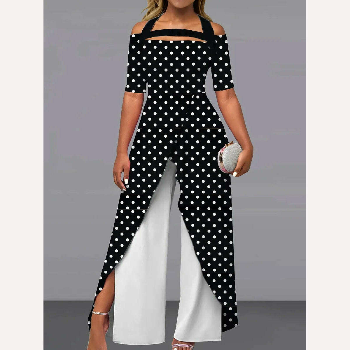 KIMLUD, European Style Elegant Woman Jumpsuit Plus Size Summer Printed Long Overalls Playsuit Beach Wide Leg Pants Romper, Beige / S, KIMLUD APPAREL - Womens Clothes
