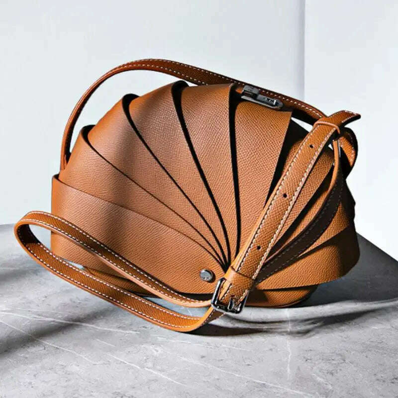 KIMLUD, European/American fashion original first layer cowhide fold shell type snail crossbody bag personality fashion handbag For Women, KIMLUD Womens Clothes