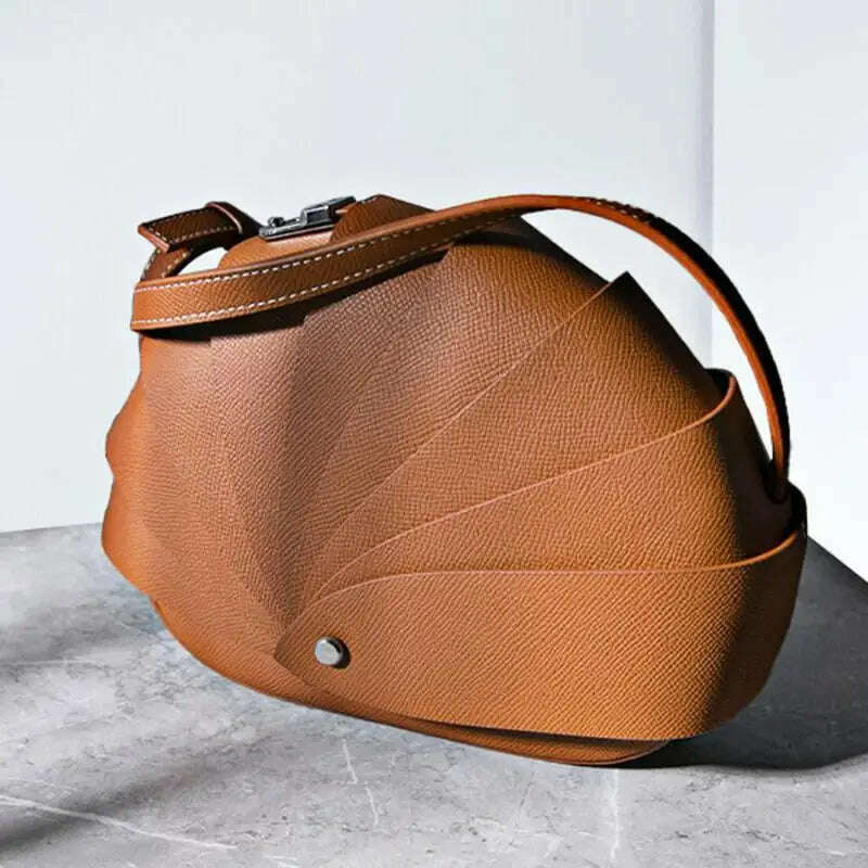 KIMLUD, European/American fashion original first layer cowhide fold shell type snail crossbody bag personality fashion handbag For Women, KIMLUD Womens Clothes