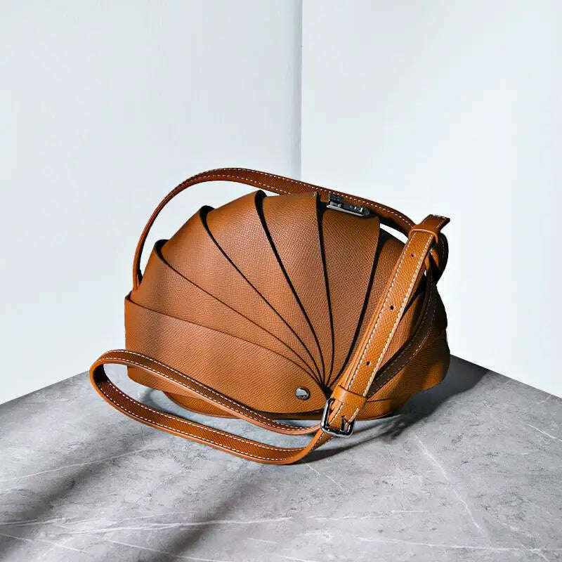KIMLUD, European/American fashion original first layer cowhide fold shell type snail crossbody bag personality fashion handbag For Women, 24 -18 - 6 cm, KIMLUD Womens Clothes
