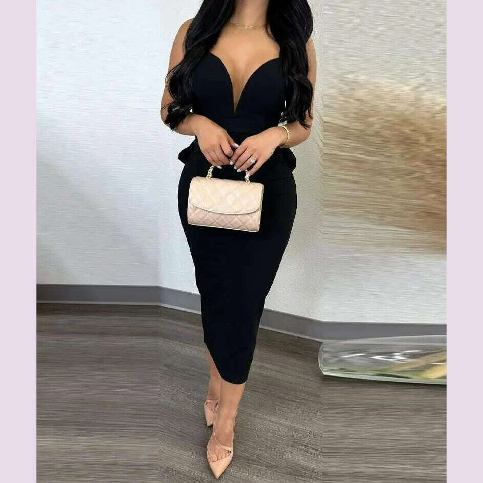 Evening Dresses for Women 2024 Sexy Woman Clothing Backless Deep V Bow Elastic Split Fashion Elegant Hip Wrap Midi Bodycon Dress - KIMLUD