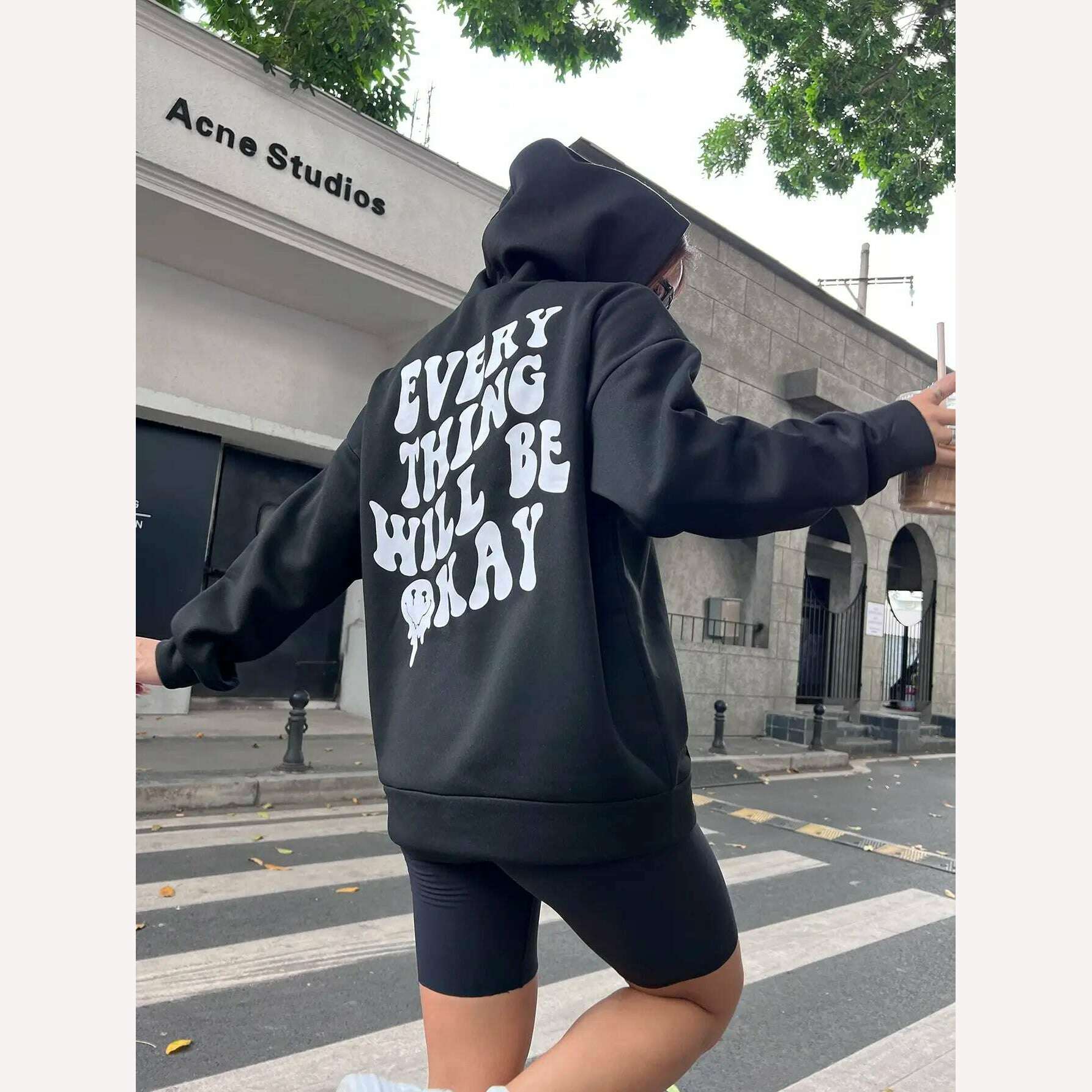 Every Thing Will Be Okay Creative Letter Hoody Female Casual Pocket Hoodie Fashion Loose Clothes Warm Comfortable Pullover - KIMLUD