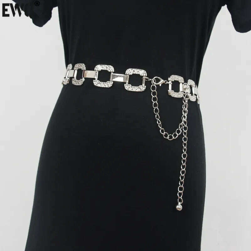 KIMLUD, Metal Belt Hollow-Design Longline Architectural — Gold | KIMLUD, KIMLUD Womens Clothes